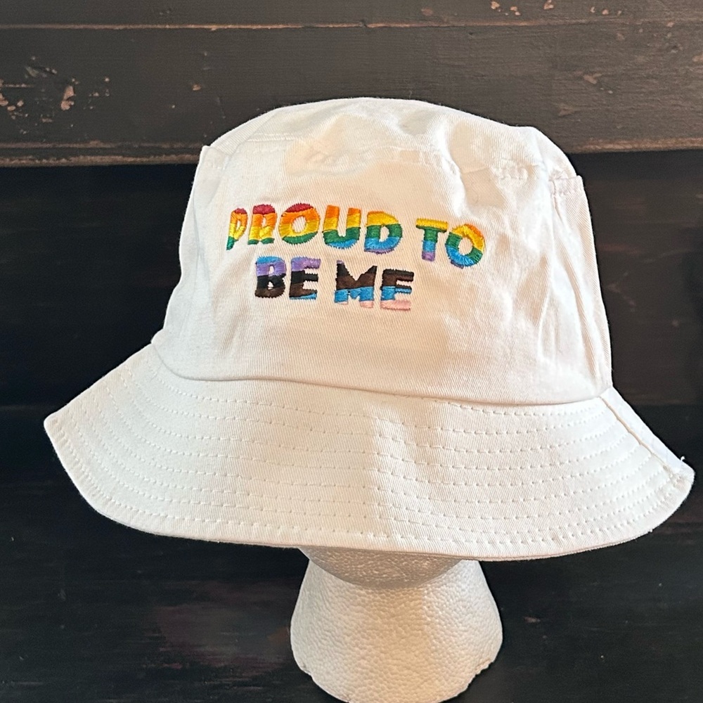Gay Pride Apparel Proud to Be Me Cotton Bucket Hat Unisex White